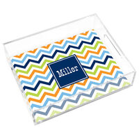 Blue, Orange and Lime Chevron Lucite Trays