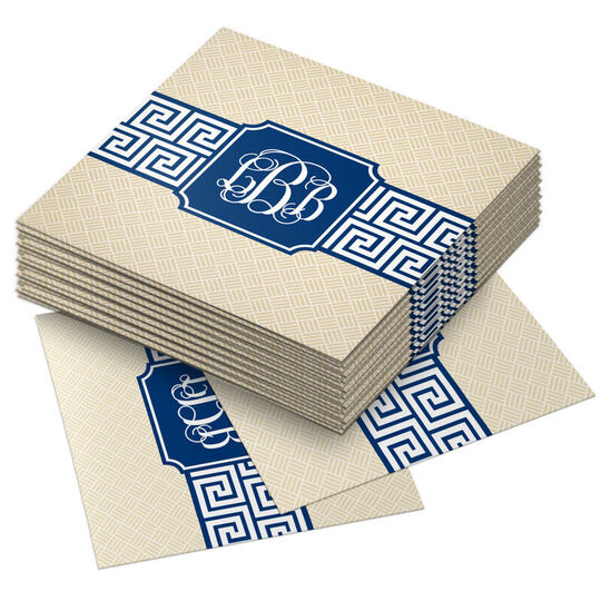 Greek Key Band Navy Paper Coaster Set