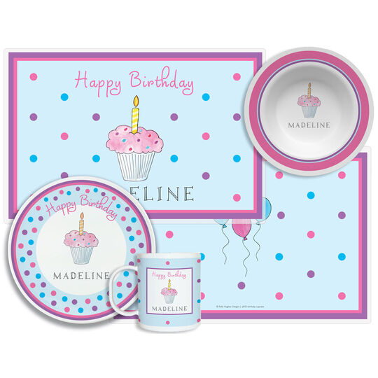 Birthday Cupcake 4-Piece Dinnerware Set