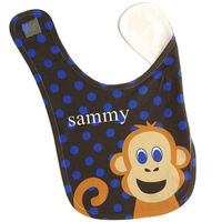 Blue and Purple Dot Baby Bib with Boy Monkey Design