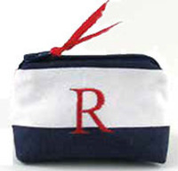 Nautical Cotton Embroidered Initial Coin Purse