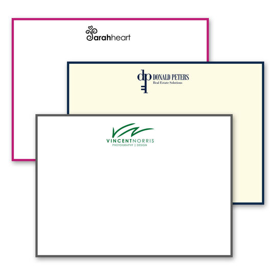 Triple Thick Custom Flat Bordered Note Cards with Your 1-Color Logo - Raised Ink