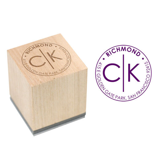 Modern Initials Wood Block Rubber Stamp