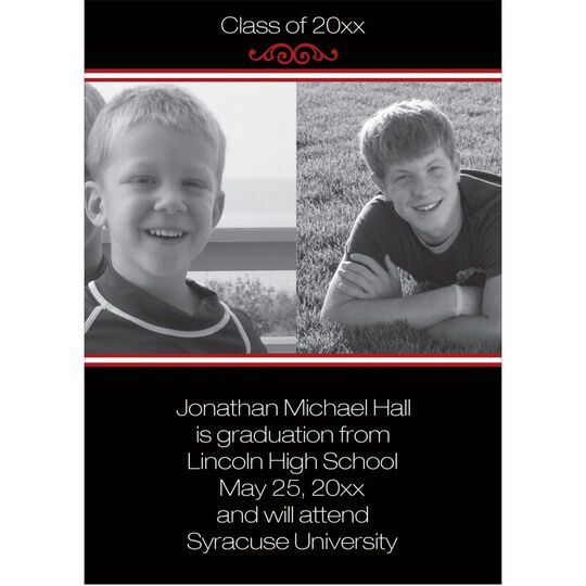 Red Scroll Graduation Photo Announcements