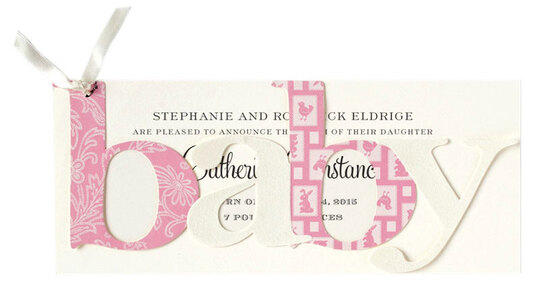 Pink Baby Flocked Die-cut Announcements