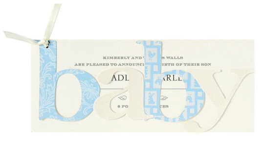 Blue Baby Flocked Die-Cut Announcements