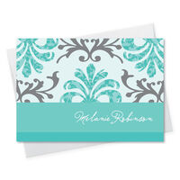Aqua Floral Foldover Note Cards