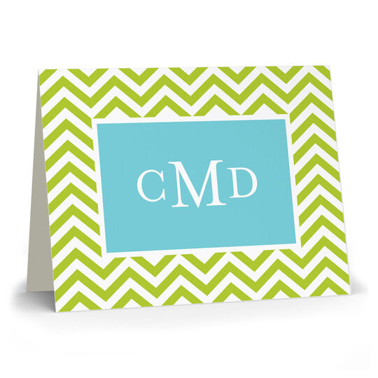 Green Chevron Stripe Folded Note Cards