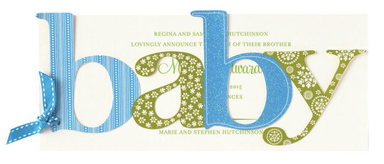 Turqouise and Green Baby Glittered Die-cut Announcements