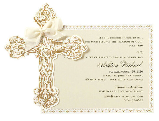 Ornate Gold Cross Glittered Die-cut Invitations