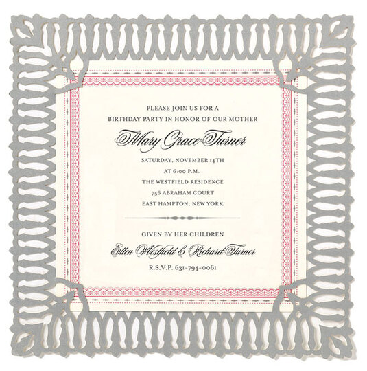 Silver Trellis Die-cut Frame Invitations