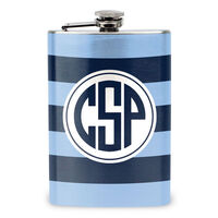 Carolina Blue and Navy Stripe Stainless Steel Flask
