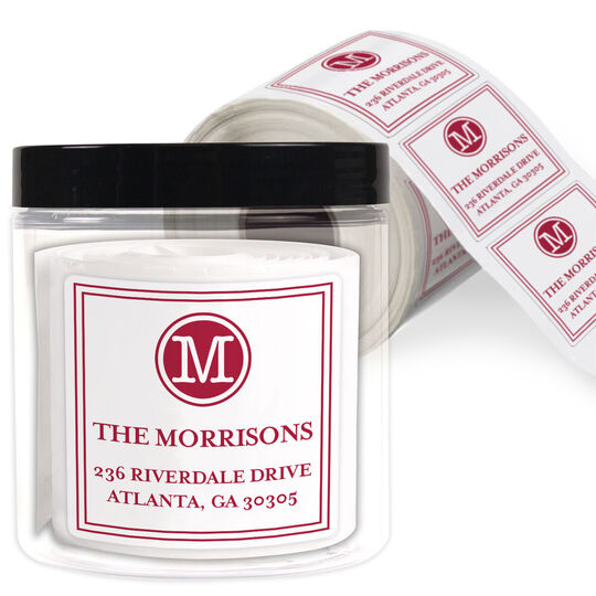 Circle Initial with Address Square Labels in a Jar