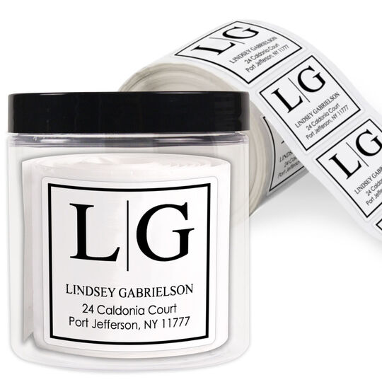 Modern Initials Square Address Labels in a Jar