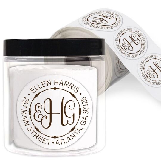 Script Monogram Round Address Labels in a Jar