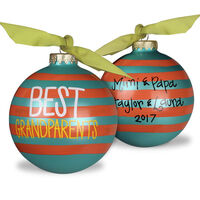 Best Grandparents with Stripes Glass Christmas Ornament