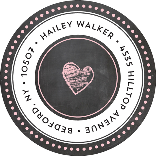 Pink Chalkboard Heart Round Address Labels