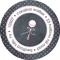 Pink Baby Rattle Round Address Labels