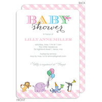 Pink Animals Parade Baby Shower Invitations
