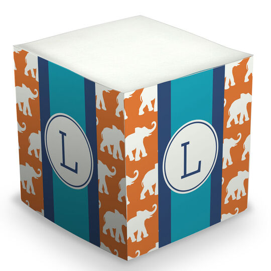 Elephants Ribbon in Orange Sticky Memo Cube