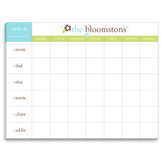 Blue Floral Weekly Schedule Pad