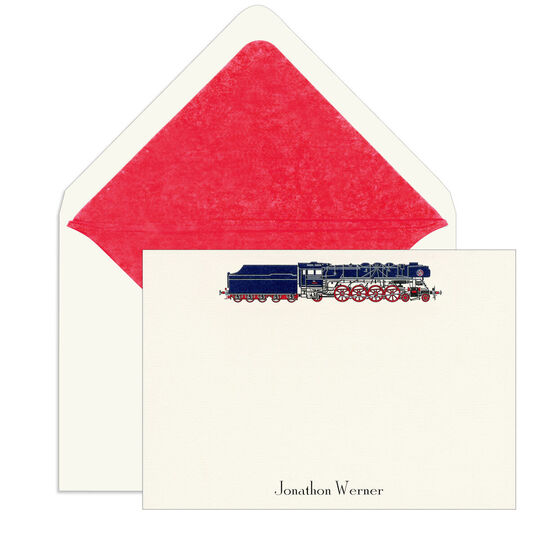 Train Engraved Motif Flat Note Cards