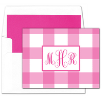 Pink Check Monogram Foldover Note Cards
