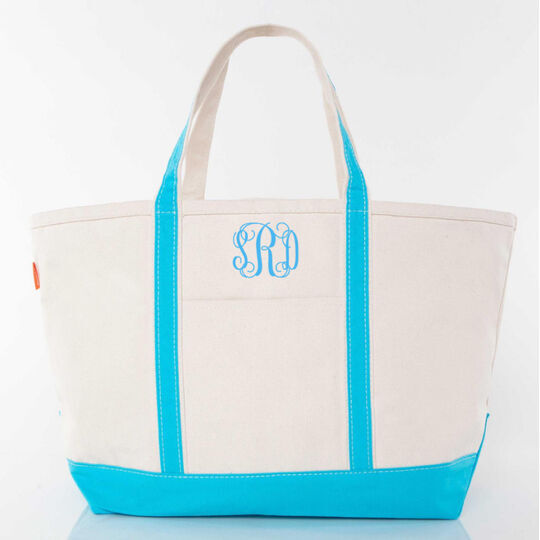 Personalized Large Turquoise Trimmed Boat Tote