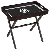 Black Wood Serving Tray with White Circle Monogram Plus Wood Stand