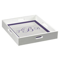 White Wood Square Tray with Lilac Script Monogram