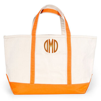 Personalized Personalized Large Orange Trimmed Boat Tote