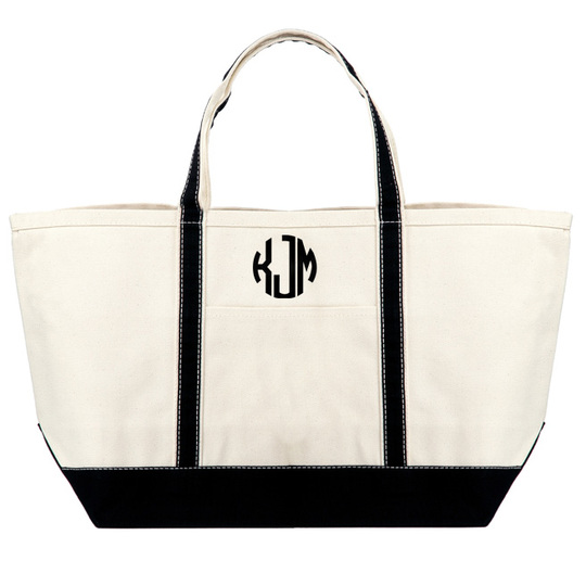 Personalized Large Black Trimmed Boat Tote