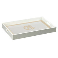 White Wood Serving Tray with Bisque Circle Monogram