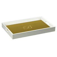 White Wood Serving Tray with Etched Glass Script Initial