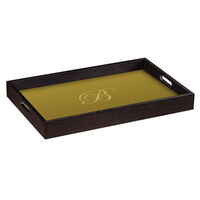 Black Wood Serving Tray with Etched Glass Script Initial