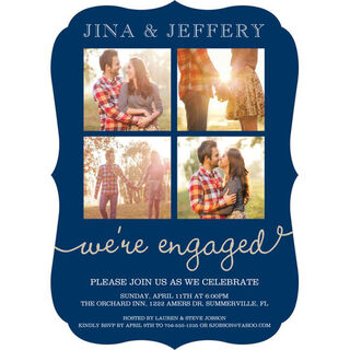 Navy Our Love Story Engagement Invitations