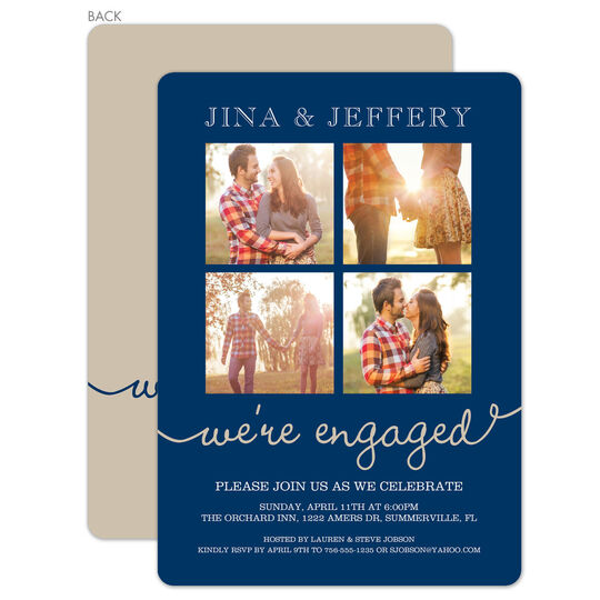 Navy Our Love Story Engagement Invitations