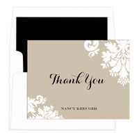 Tan Damask Thank You Note Cards