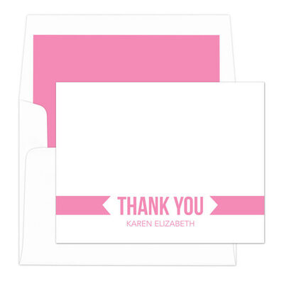 Personalized Pink Thank You Banner Note Cards