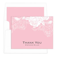 Light Pink Woodcut Roses Thank You Note Cards