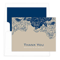 Tan Woodcut Roses Thank You Note Cards