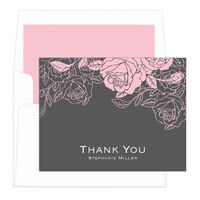 Charcoal Woodcut Roses Thank You Note Cards