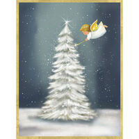 Angel Lighting Snowy Tree Holiday Cards