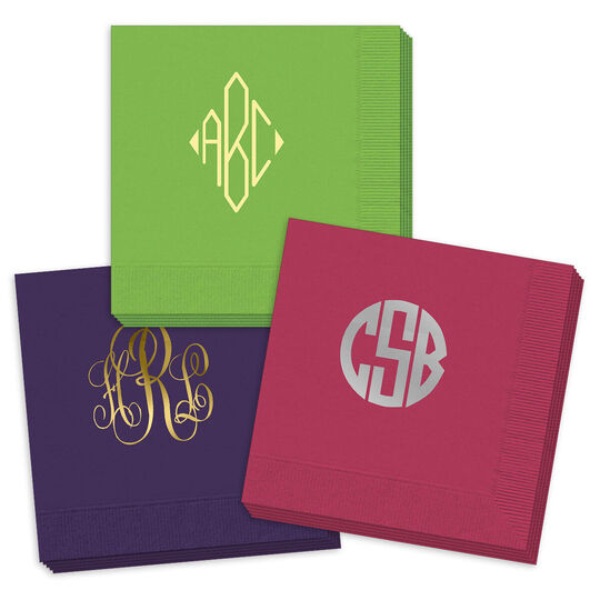  100 Silver Monogram on White Guest Napkins Letter M