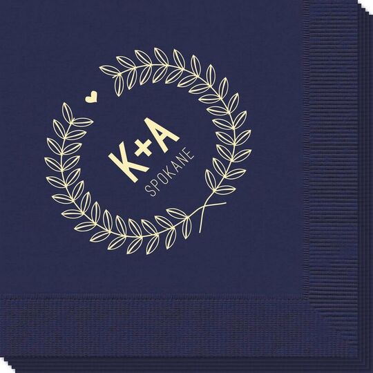Laurel Wreath with Heart and Initials Napkins