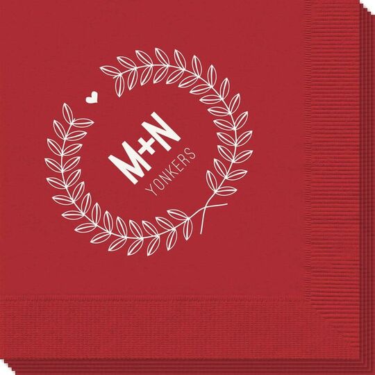 Laurel Wreath with Heart and Initials Napkins