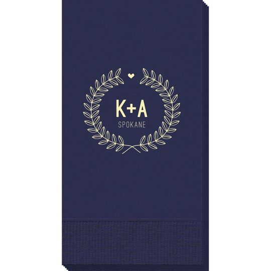 Laurel Wreath with Heart and Initials Guest Towels