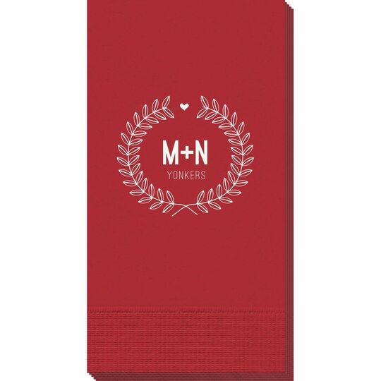 Laurel Wreath with Heart and Initials Guest Towels