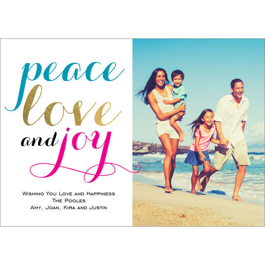 Turquoise Peace Love and Joy Photo Cards