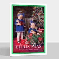 Vertical Christmas Green Foil Border Photo Cards